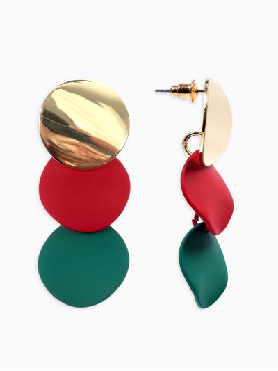 Серьги металл «Азелия» выгнутые круги, цвет красно-зелёный в золоте