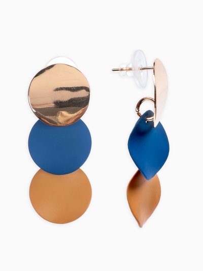 Серьги металл «Азелия» выгнутые круги, цвет бежево-синий в золоте