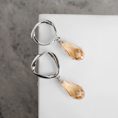 Серьги со стразами «Сиа» капли, бензиновые в серебре