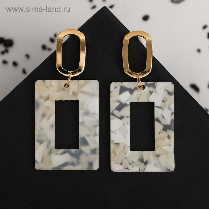 Серьги ассорти «Азелия» прямоугольник, цвет белый в золоте - Фото 1