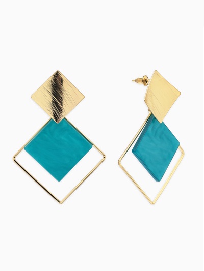 Серьги ассорти «Азелия» ромбы, цвет бирюзовый в золоте