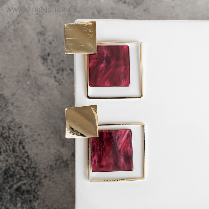 Серьги ассорти «Азелия» ромбы, цвет малиновый в золоте - Фото 1