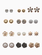 Серьги пусеты 12 пар One year, романтика, бело-серые в золоте - Фото 1