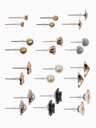 Серьги пусеты 12 пар One year, романтика, бело-серые в золоте - Фото 2