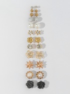 Серьги пусеты 12 пар One year, романтика, бело-серые в золоте - Фото 2