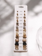 Серьги пусеты 12 пар One year, романтика, бело-серые в золоте - Фото 4