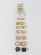 Серьги пусеты 12 пар One year, романтика, бело-серые в золоте - Фото 5