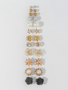 Серьги пусеты 12 пар One year, романтика, бело-серые в золоте - Фото 8