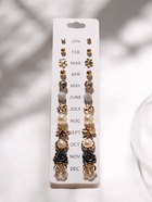 Серьги пусеты 12 пар One year, романтика, бело-серые в золоте - Фото 10