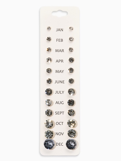 Серьги пусеты One year, 12 пар, классика, белые в серебре