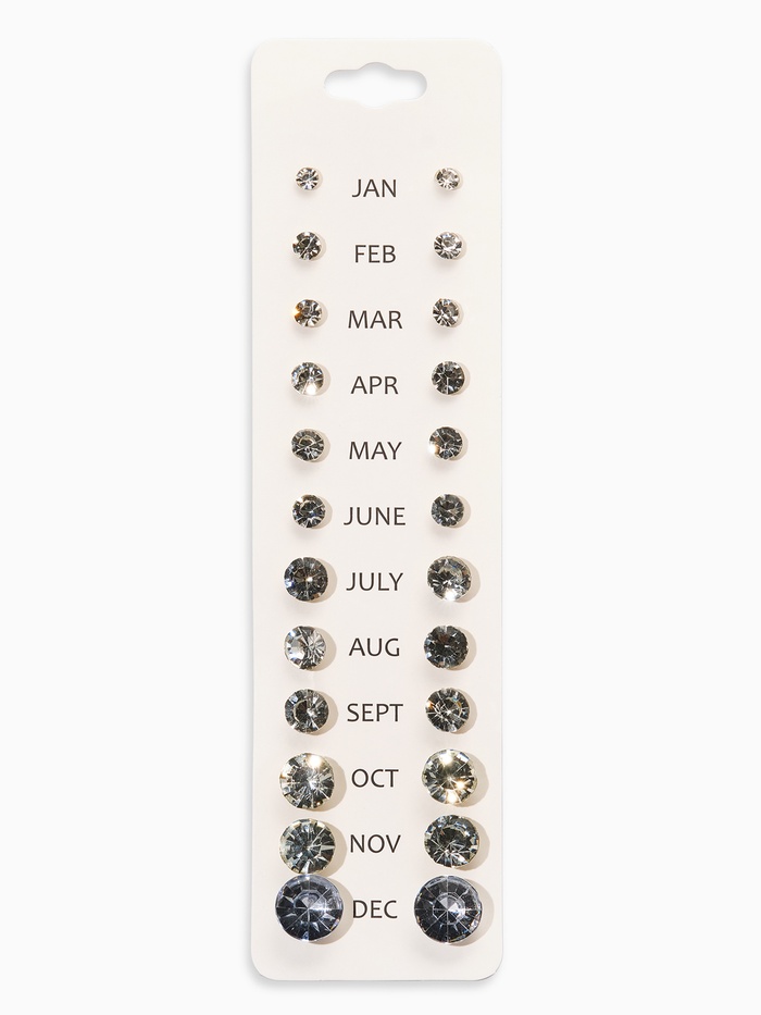 Серьги пусеты One year, 12 пар, классика, белые в серебре - Фото 1