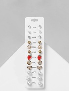 Серьги пусеты One year, 12 пар беззаботность, бело-красные в золоте 4706673