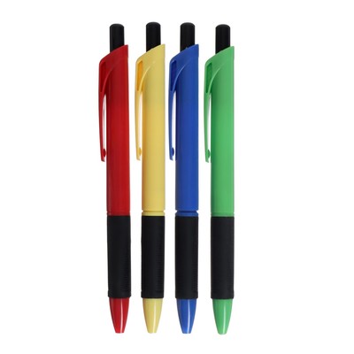 Ручка шариковая, автоматическая, линия 1.0 мм, стержень синий, с резиновым держателем, корпус МИКС (штрихкод на штуке)