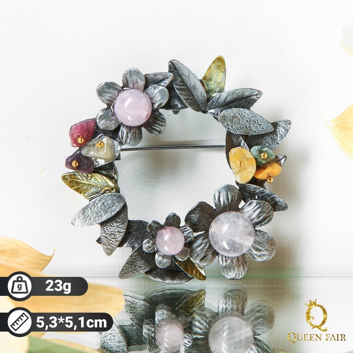 Брошь «Венок из самоцветов», цветная в чернёном серебре - Фото 1