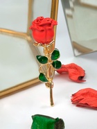 Брошь «Цветок» роза, цвет красно-зелёный в золоте 4856699 - фото 16613694