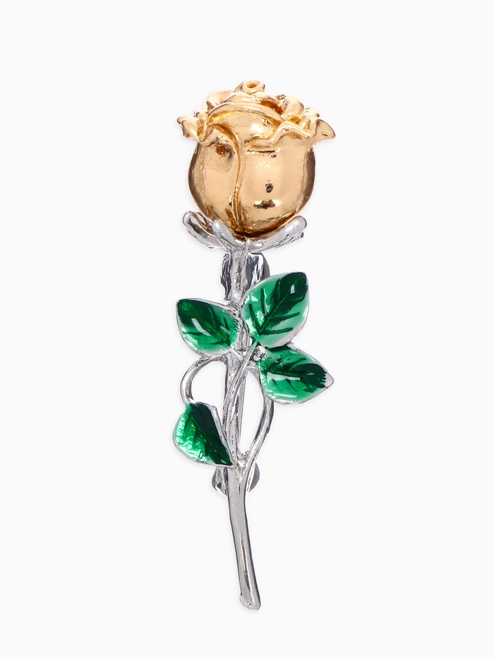 Брошь «Цветок» роза, цвет зелёный в серебряно-золотом - Фото 1