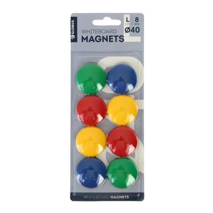 Магниты для досок 40 мм, 8 штук, GLOBUS цветные, в картонном блистере - Фото 1