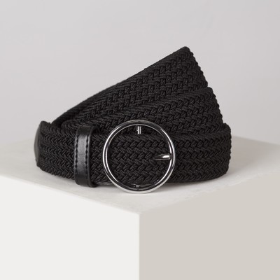 Ремень женский, ширина - 3,5 см, резинка плетёнка, пряжка металл, цвет чёрный