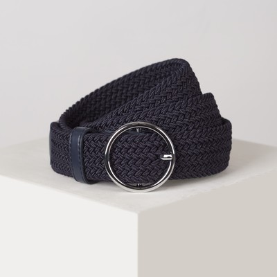 Ремень женский, ширина - 3,5 см, резинка плетёнка, пряжка металл, цвет тёмно-синий
