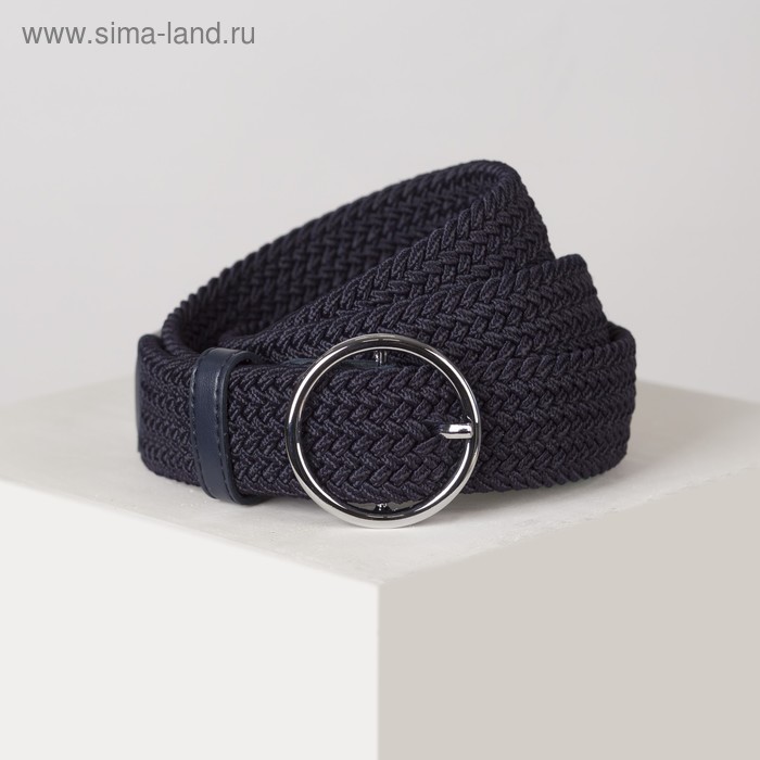 Ремень женский, ширина - 3,5 см, резинка плетёнка, пряжка металл, цвет тёмно-синий - Фото 1