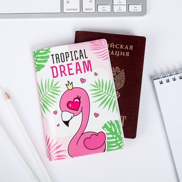 Набор паспортная обложка и брелок "Фламинго" - фото 1889433618