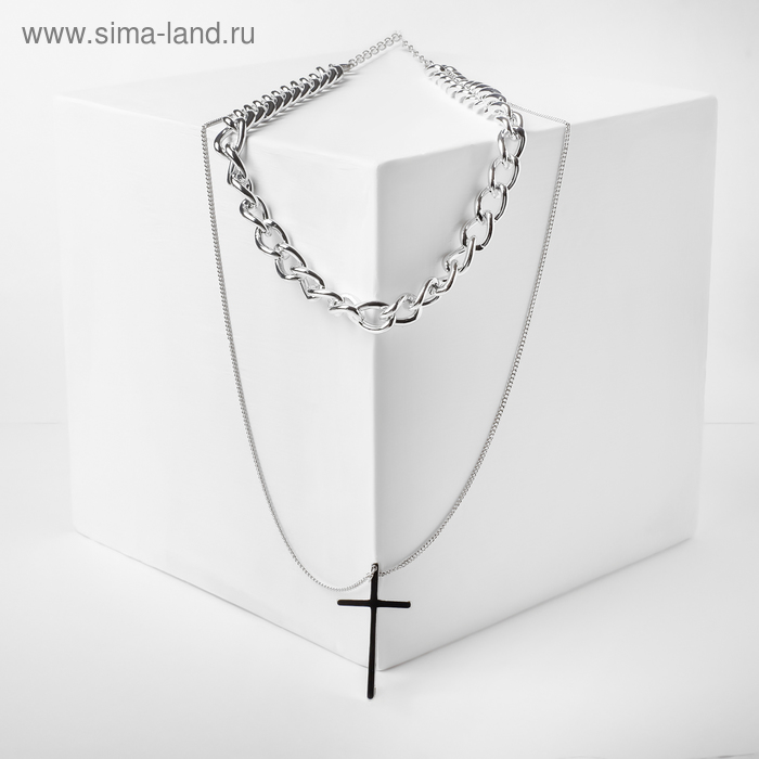 Кулон «Цепь» крестик, цвет серебро, 40 см - Фото 1