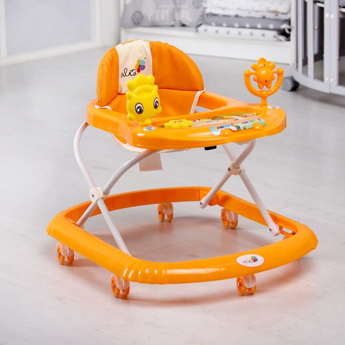 Ходунки «Солнышко С», 7 колес, муз. игрушки, колеса силикон, оранжевый