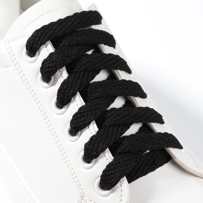 Шнурки для обуви, плоские, 10 мм, 120 см, фасовка 25 шт, цвет чёрный - Фото 1