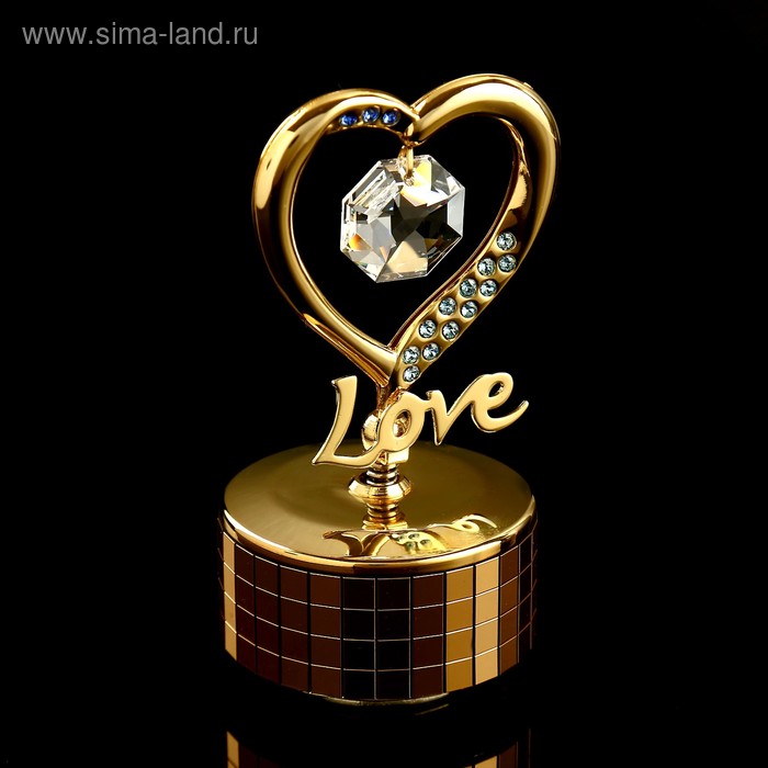 УЦЕНКА Музыкальный сувенир с кристаллами  "Элегантное сердце" 9,2х5,1 см - Фото 1