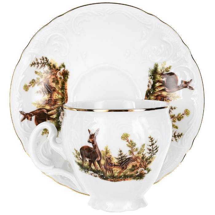 Чашка 170 мл с блюдцем 140 мм высокая Bernadotte, декор «Охотничьи сюжеты», 170 мл - фото 1893867418