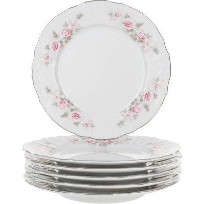 Тарелка десертная Bernadotte, декор «Бледные розы, отводка платина», 19 см