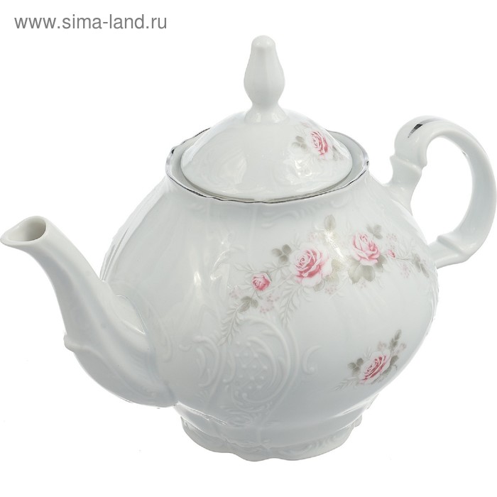 Чайник Bernadotte, декор «Бледные розы, отводка платина», 1.2 л - Фото 1