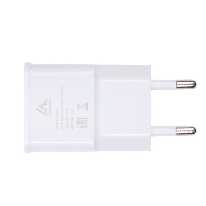 Сетевое зарядное устройство Luazon LN-100AC, 1 USB, 1 A, белое - фото 51800185