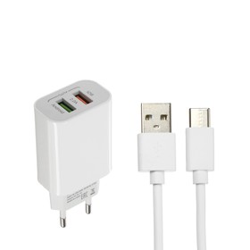 Сетевое зарядное устройство LuazON LCC-96, 2 USB, 2 A, кабель Type-C, белое