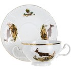 Чашка с блюдцем для бульона Bernadotte, декор «Охотничьи сюжеты» - Фото 2