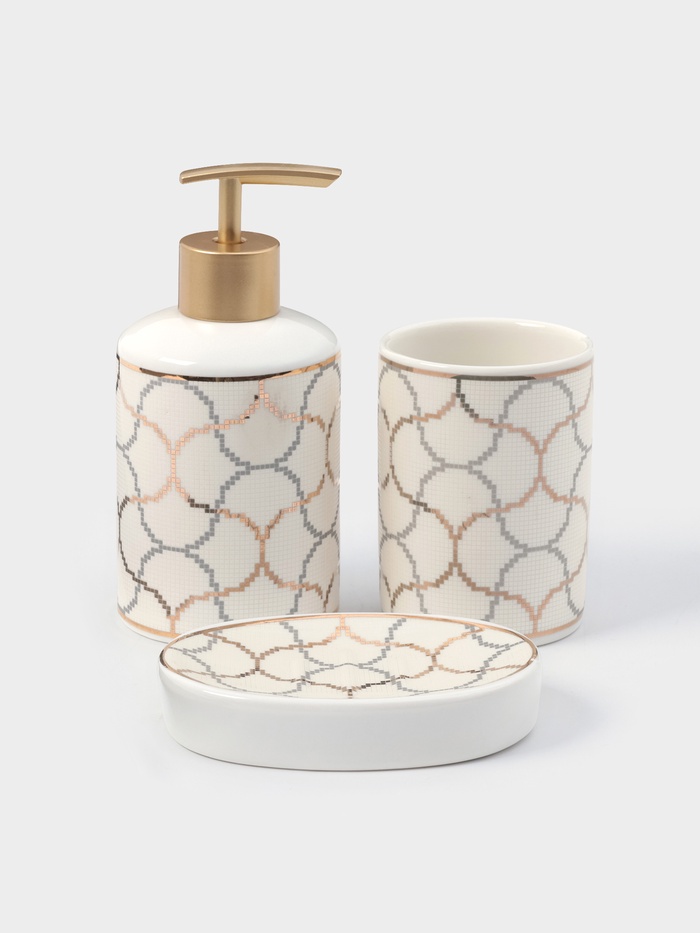 Набор аксессуаров для ванной комнаты Доляна «Сицилия», 3 предмета, дозатор 350 мл, мыльница, стакан - Фото 1