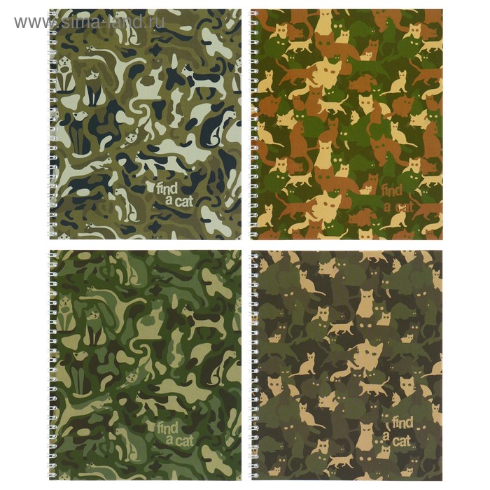 Тетрадь 48 листов в клетку на гребне "Кото-камуфляж", обложка мелованный картон, выборочный лак, блок офсет, МИКС - Фото 1