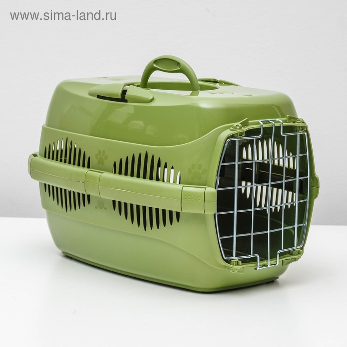 Переноска для животных до 9 кг "Пижон", металлическая дверь, 43 х 29 х 27,5 см, оливковая - Фото 1
