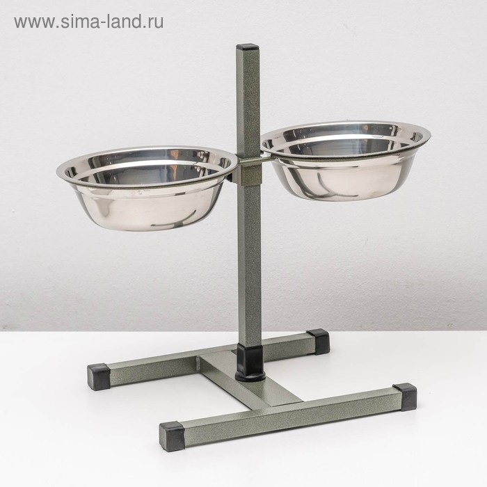 Подставка с мисками, 2×1 л, высота 40 см, разборная, зелёная - Фото 1