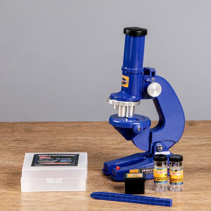 Микроскоп «Биология», кратность увеличения 450х, 200х, 100х, с подсветкой, синий - Фото 1