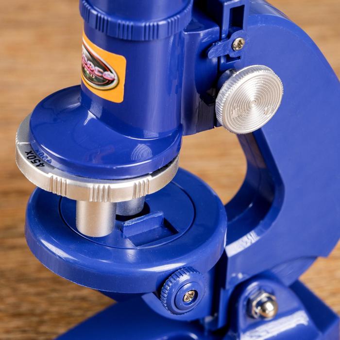 Микроскоп "Биология", кратность увеличения 450х, 200х, 100х, с подсветкой,  синий - фото 1884696248