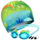 Набор для плавания детский ONLYTOP «Динозаврик»: шапочка, очки, беруши, зажим для носа - фото 9562976