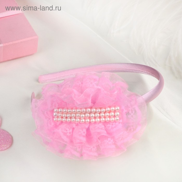 Ободок для волос "Выпускница" 0,5 см, бусины, розовый - Фото 1