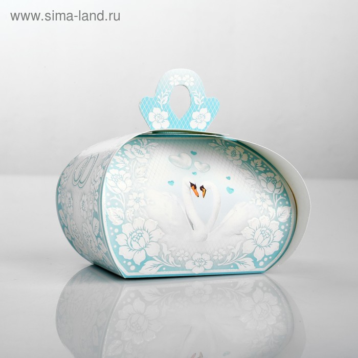 Коробочка "Свадебная" глиттер, два лебедя, цветы, 90 х 70 х 60 мм - Фото 1