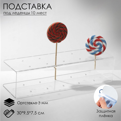 Подставка под леденцы 30×9.5×7.5, оргстекло 3 мм, вместимость 10 шт., В ЗАЩИТНОЙ ПЛЁНКЕ
