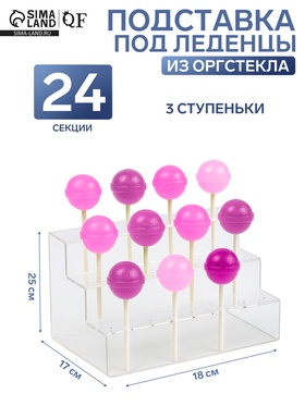 Подставка под леденцы, 18×17×25 см, оргстекло 3 мм, 3 ступеньки, вместимость на 24 шт. 4895461