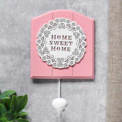 Настенный крючок декоративный «Цветочное кружево», дерево, розовый, 21.5×5×13 см