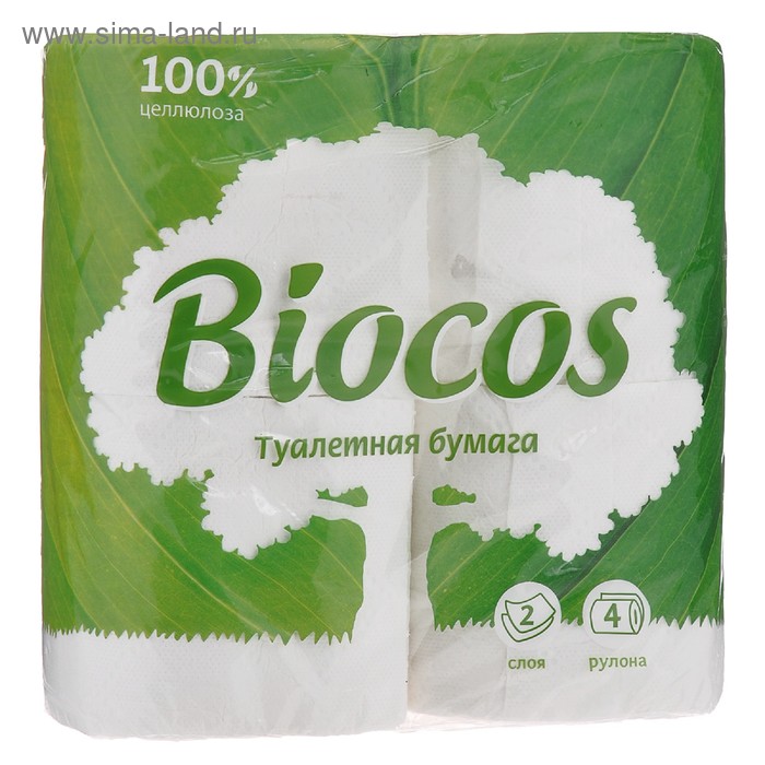 Туалетная бумага BioCos, 2 слоя, 4 рулона - Фото 1