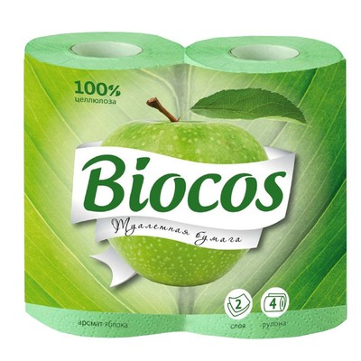 Туалетная с ароматом яблока BioCos, 4 рулона, 1 шт.