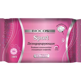 Дезодорирующие влажные салфетки для женщин BioCos Sport, 15 шт ...